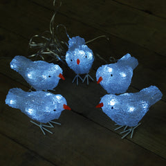 Set of 5 16cm Christmas Acrylic Birds with 30 White LEDs indoor outdoor Decoration