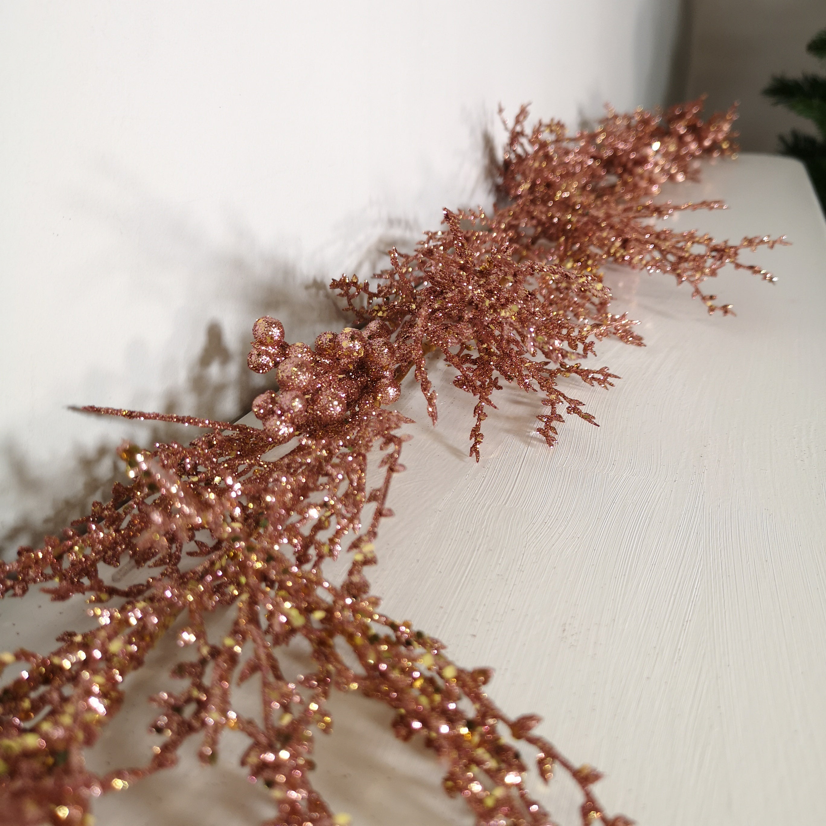 1.8m Rose Gold Glitter Leaf & Berry Christmas Garland Decoration
