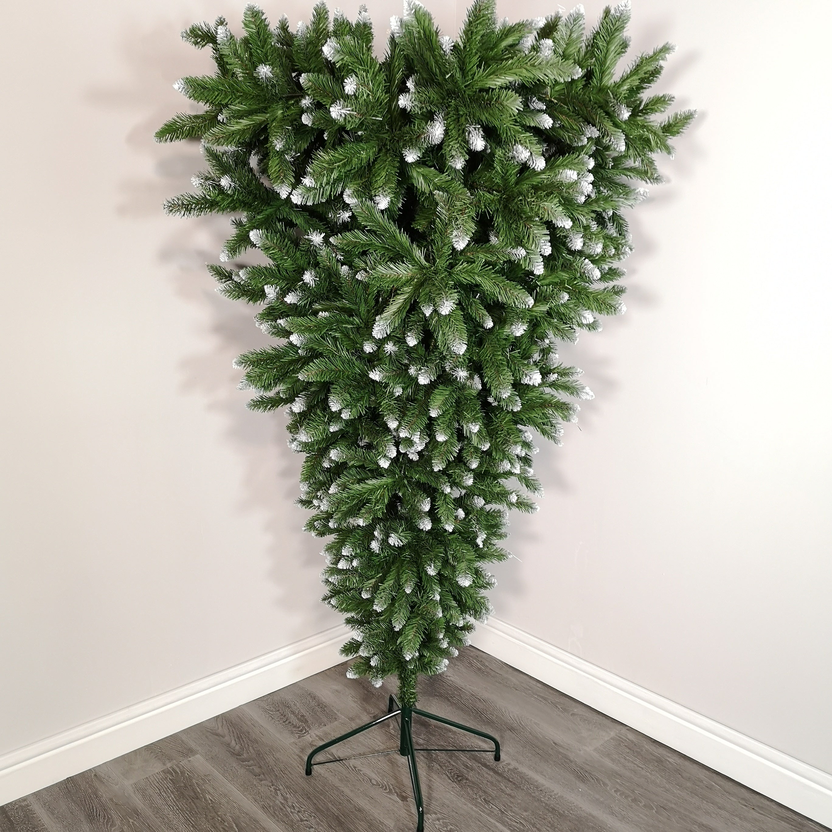 6ft (180cm) Snowtime Upside Down Frosted Green Snow Tipped Christmas Tree
