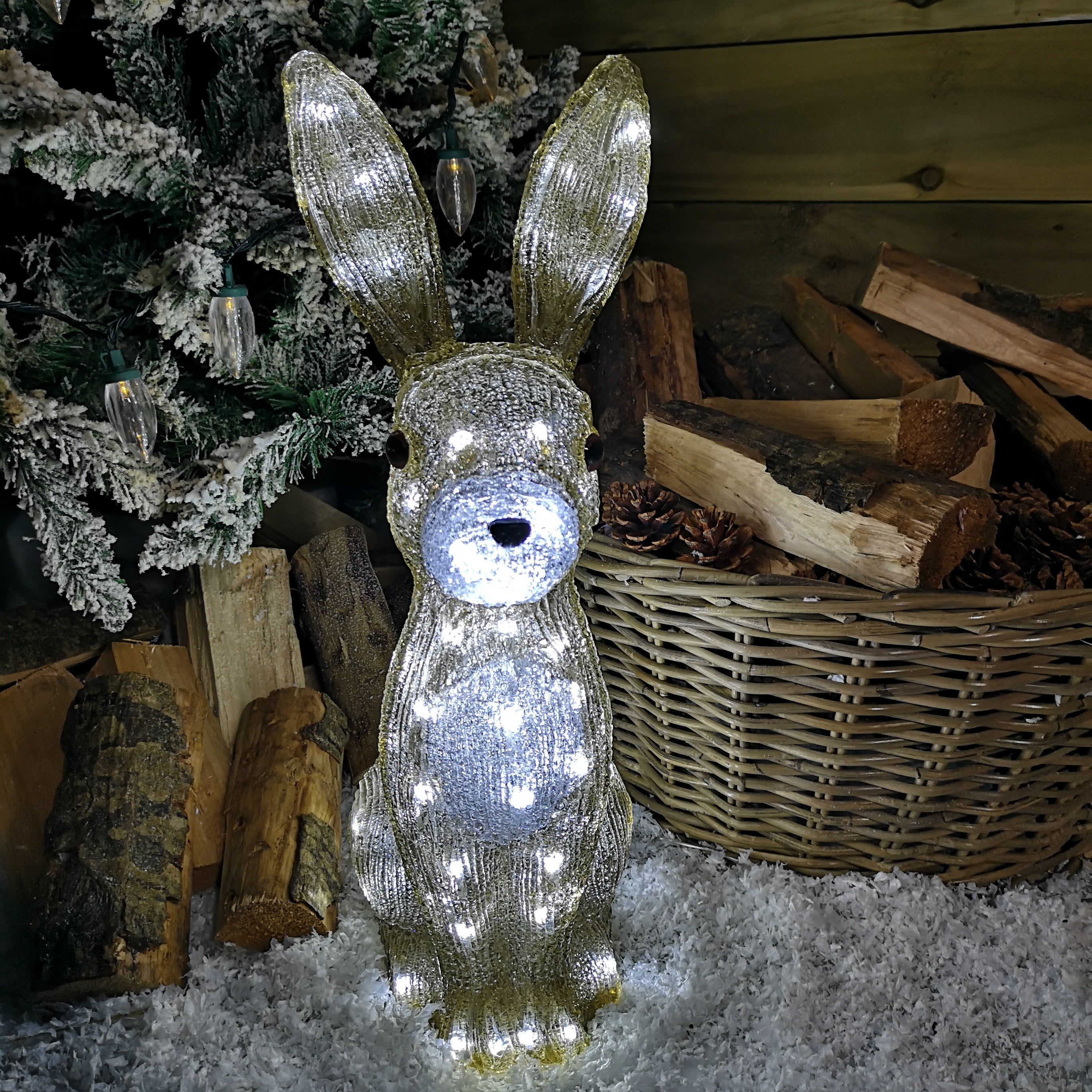 Snowtime Acrylic Sitting Reindeer Multi Coloured Leds On Antlers - 50cm