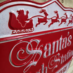 51cm Red and White Metal Christmas Santa Sleigh Station Sign