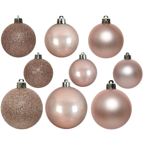 30pcs Assorted Shatterproof Baubles Christmas Decoration in Blush Pink