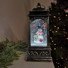 21cm Glitter Water Spinner Lantern Christmas Decoration - Choice of Santa or Snowman