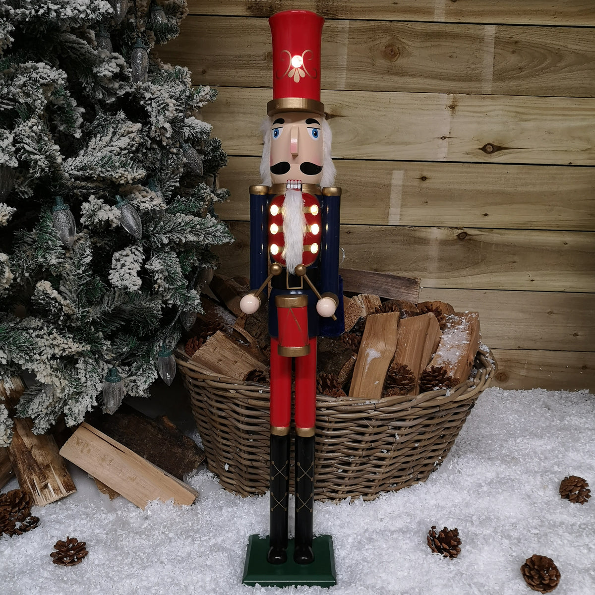 76cm LED Battery Operated Indoor Christmas Wooden Nutcracker Decoration in Blue Jacket
