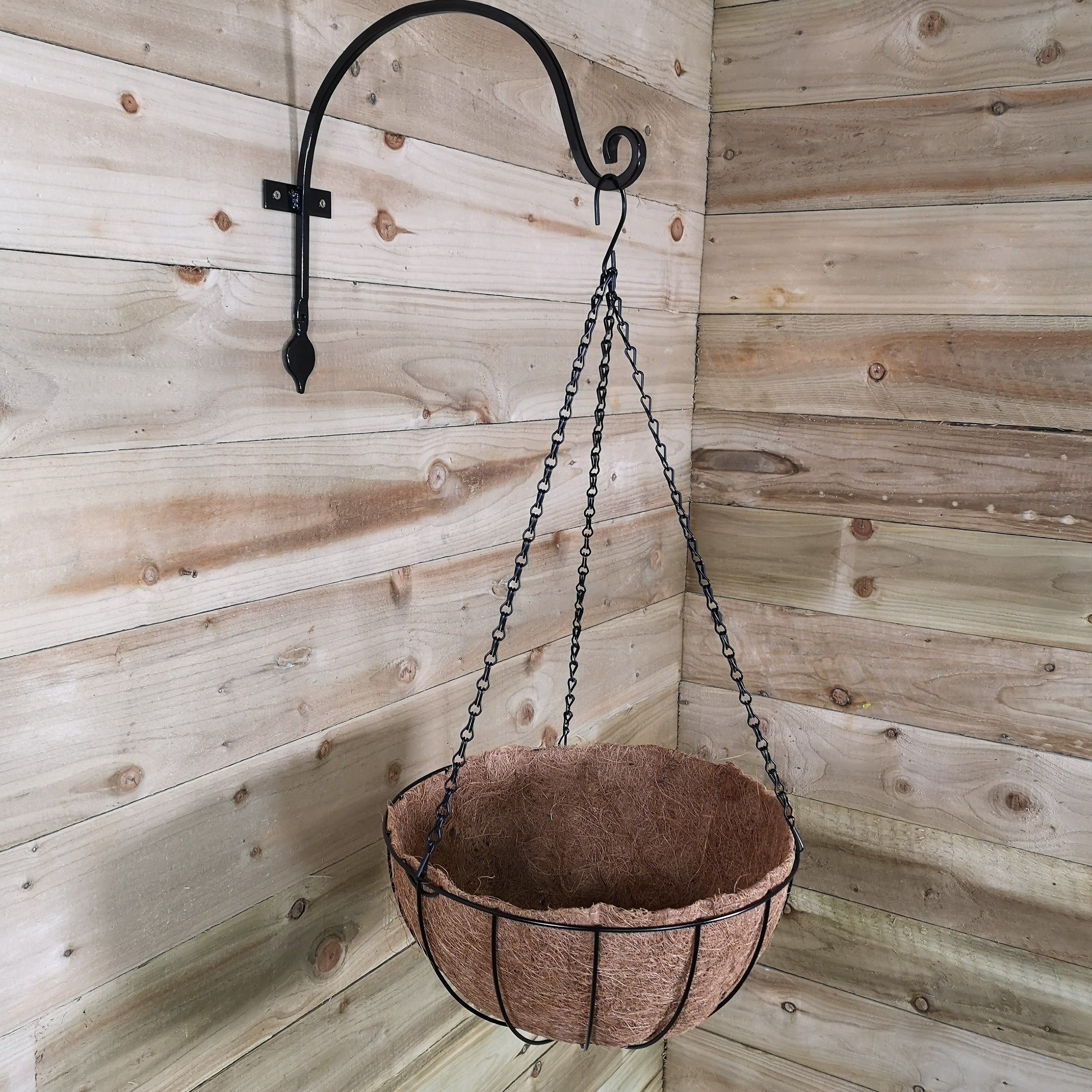 Pack of 2 Tom Chambers Black Metal Garden Plant Hanging Basket with WaterSave Coco Fibre Liner 35cm - No Bracket