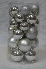 Pack of 30 Assorted Shatterproof Christmas Tree Bauble Decorations - Silver