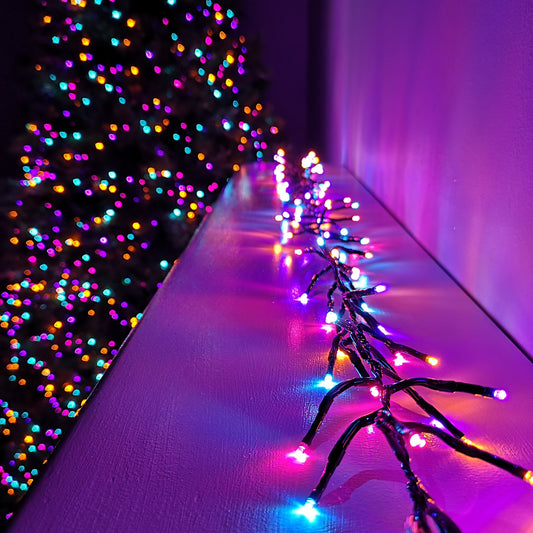 2000 LED 25m Premier Clusterbrights Indoor Outdoor Multifunction Mains Operated Christmas Cluster Lights with Timer in Rainbow