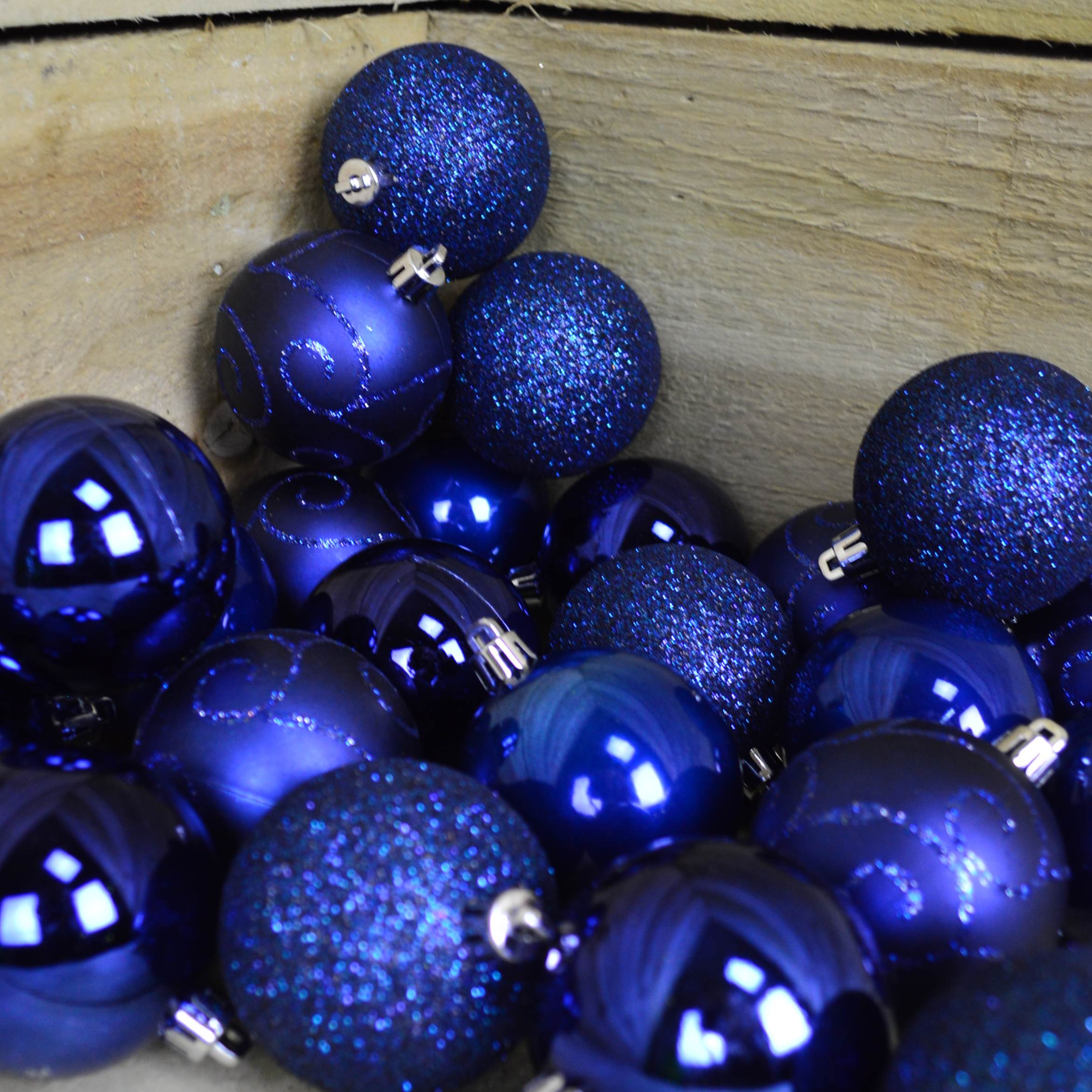 24 Pack 60mm Multi Finish Shatter Proof Christmas Tree Baubles - Midnight Blue