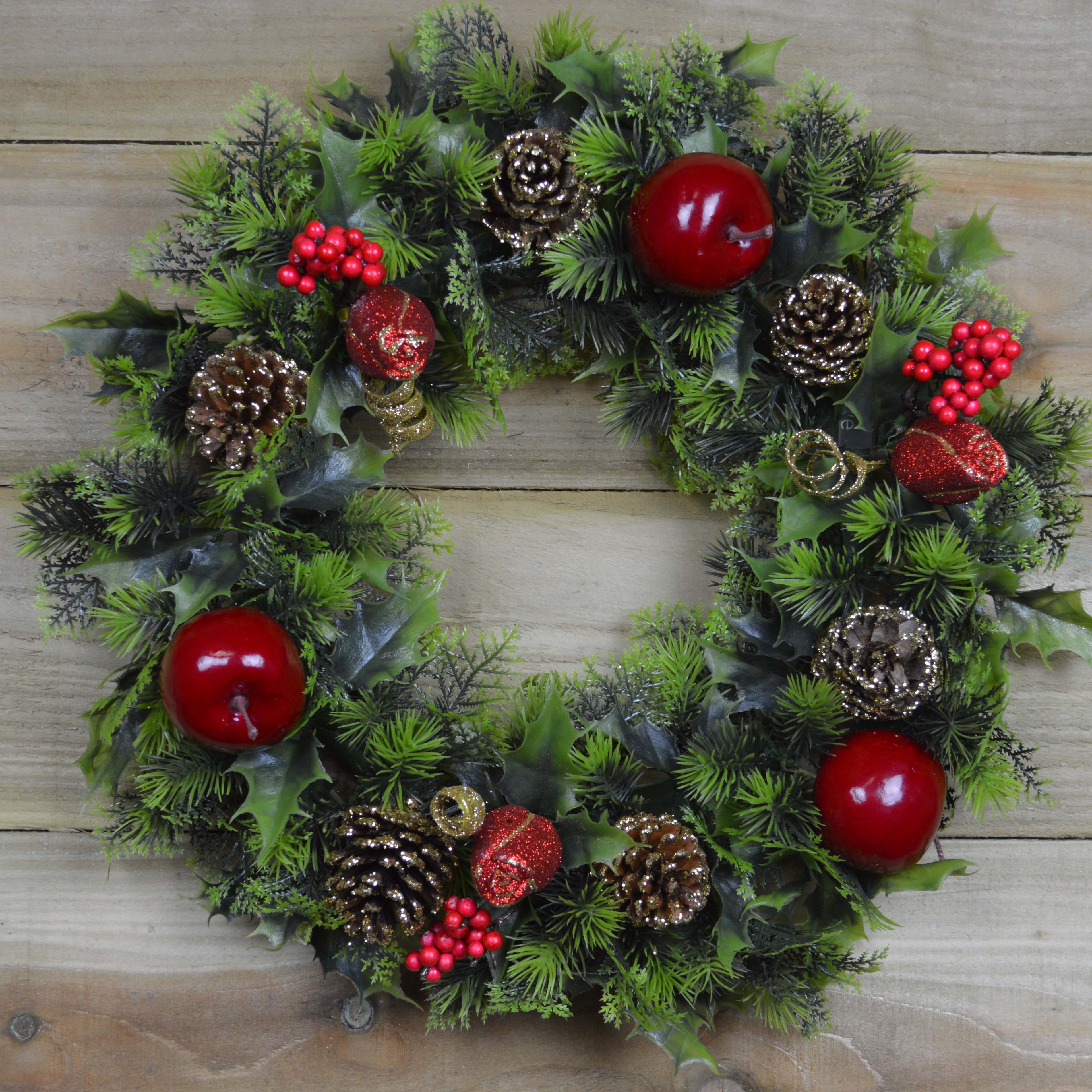 Premier 45cm Indoor / Outdoor Christmas Wreath Decoration - Red & Green