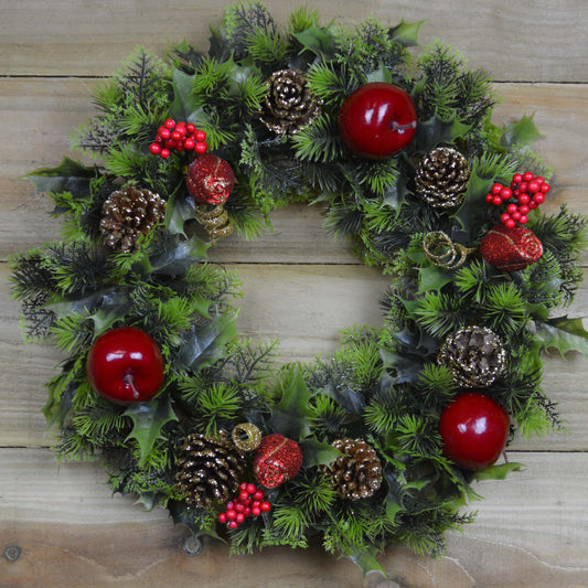 Premier 45cm Indoor / Outdoor Christmas Wreath Decoration - Red & Green