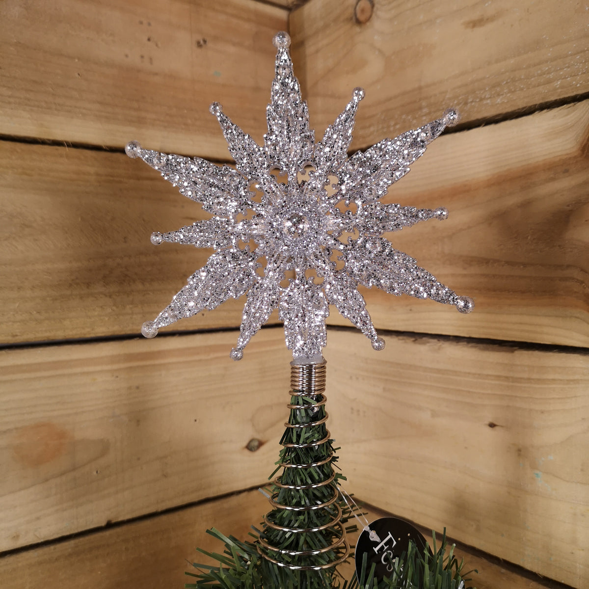 Festive 24cm Christmas Silver Star Glitter Tree Topper