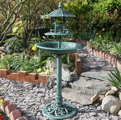 Ornamental Garden Bird Bath & Sheltered Bird Feeding Table