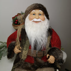 45cm Sitting Santa Claus Father Christmas Figurine with Lantern & Basket
