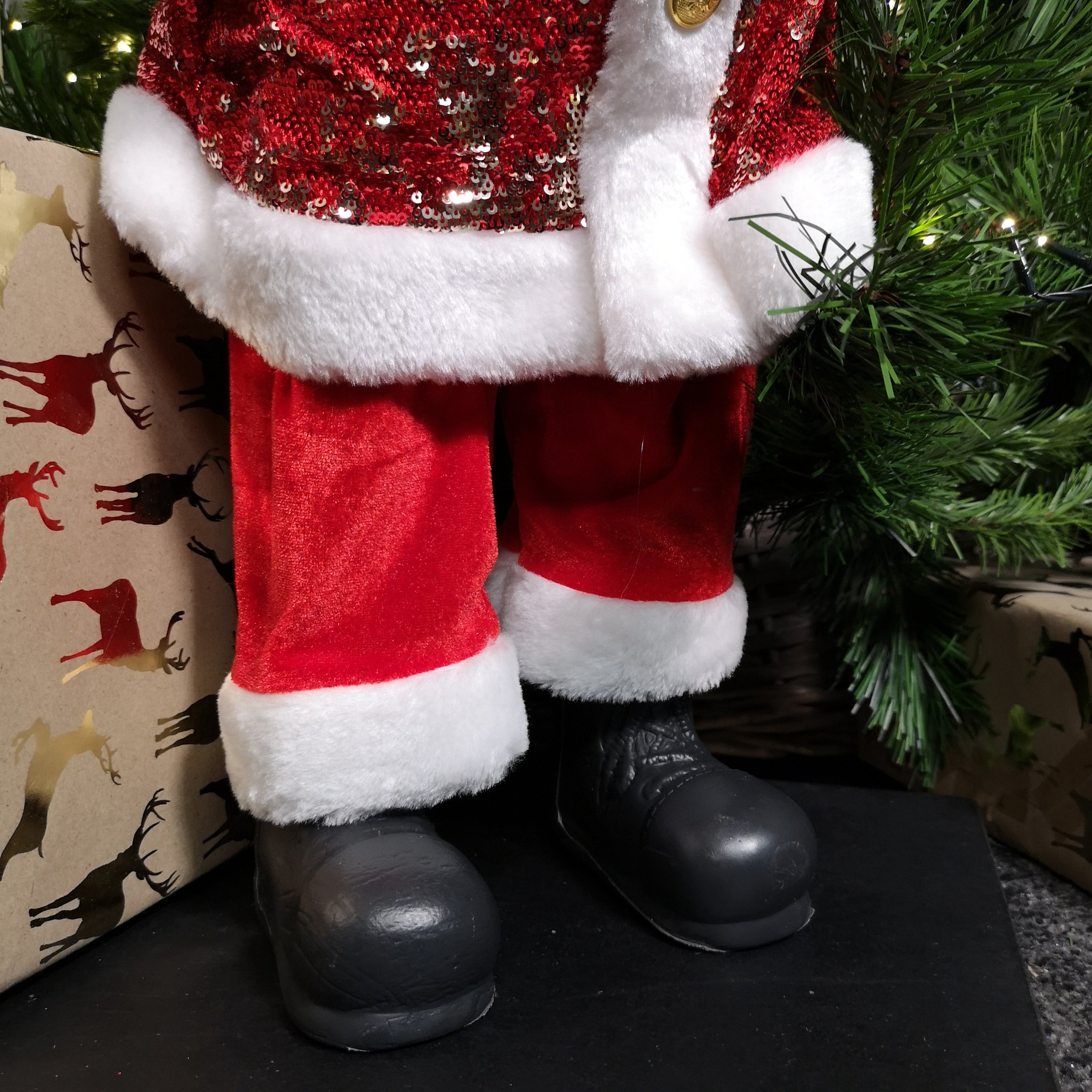 60cm Luxury Traditional Standing Red Sequin Santa with Sack Christmas Decoration