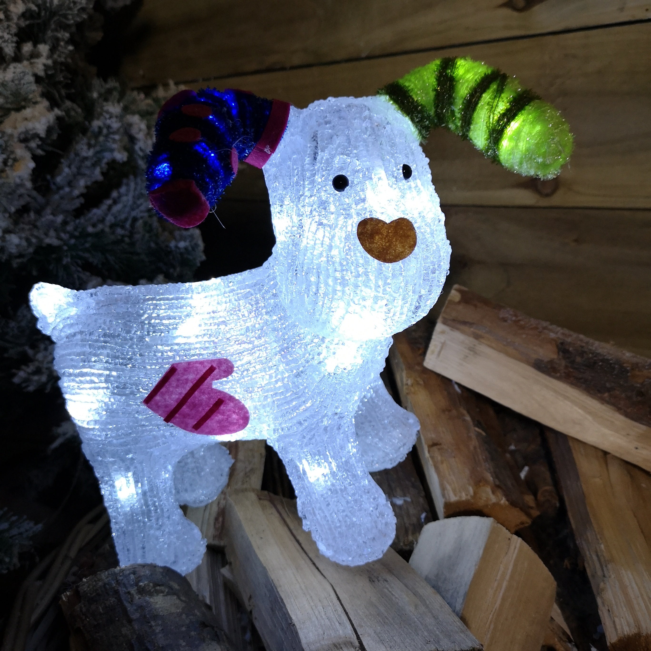 31cm The Snowman Acrylic Snowdog Christmas Decoration with 24 Ice White LEDs