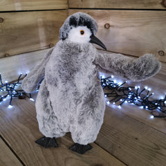 30cm Grey Standing Penguin Christmas Decoration in Facing Left Design