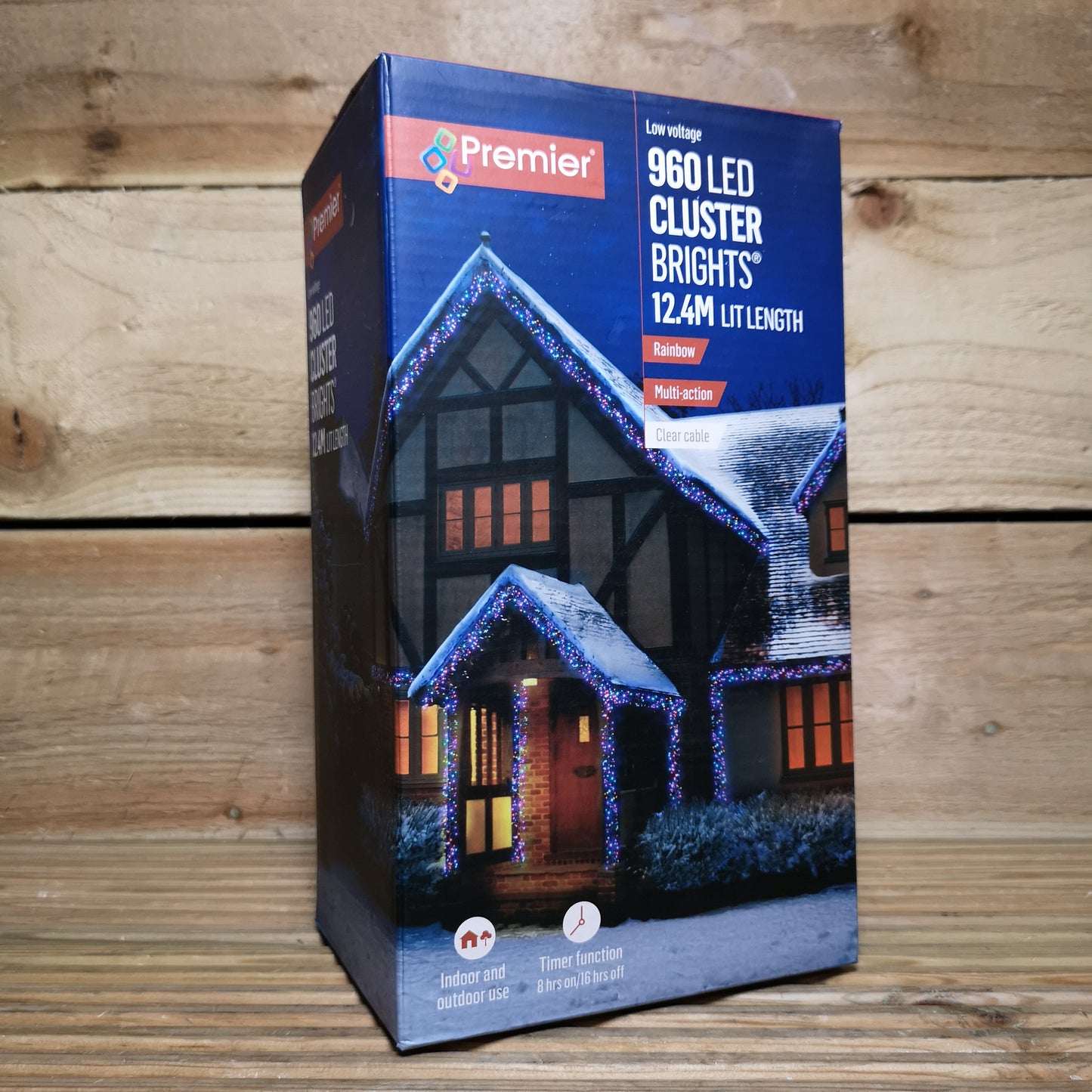 960 LED 12m Premier Cluster Indoor Outdoor Multi Function Mains Operated Christmas Lights with Timer on Clear Cable in Rainbow