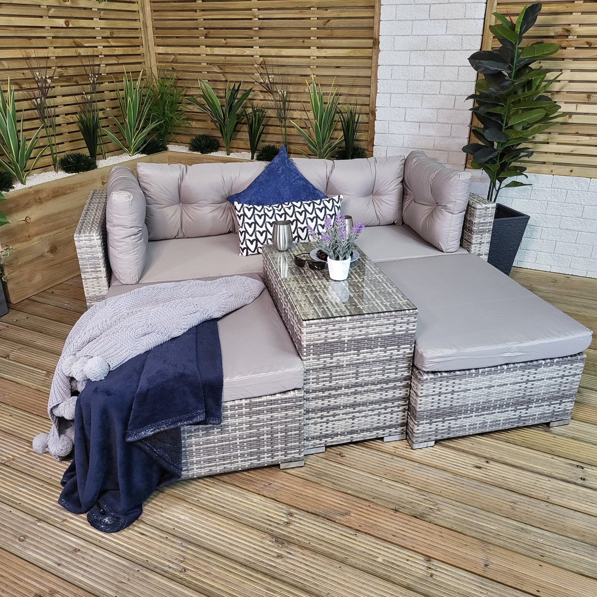 4 Seater Grey Rattan Relaxer Day Bed Furniture Set