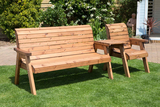 Hand Made 4 Seater Chunky Rustic Wooden Garden Furniture Companion Set with tray