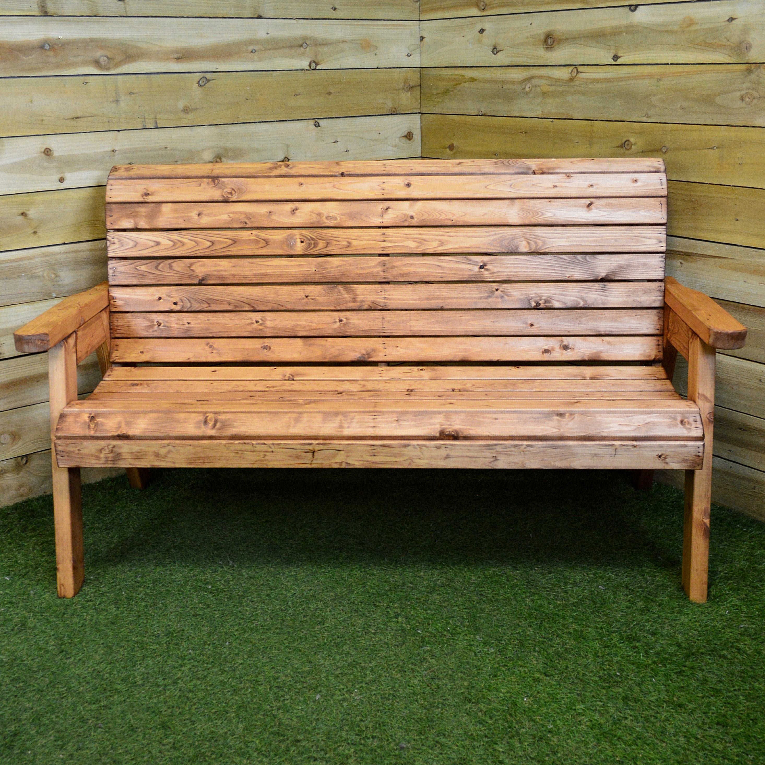 Charles Taylor Hand Made Traditional 3 Seater Chunky Wooden Garden Furniture Bench