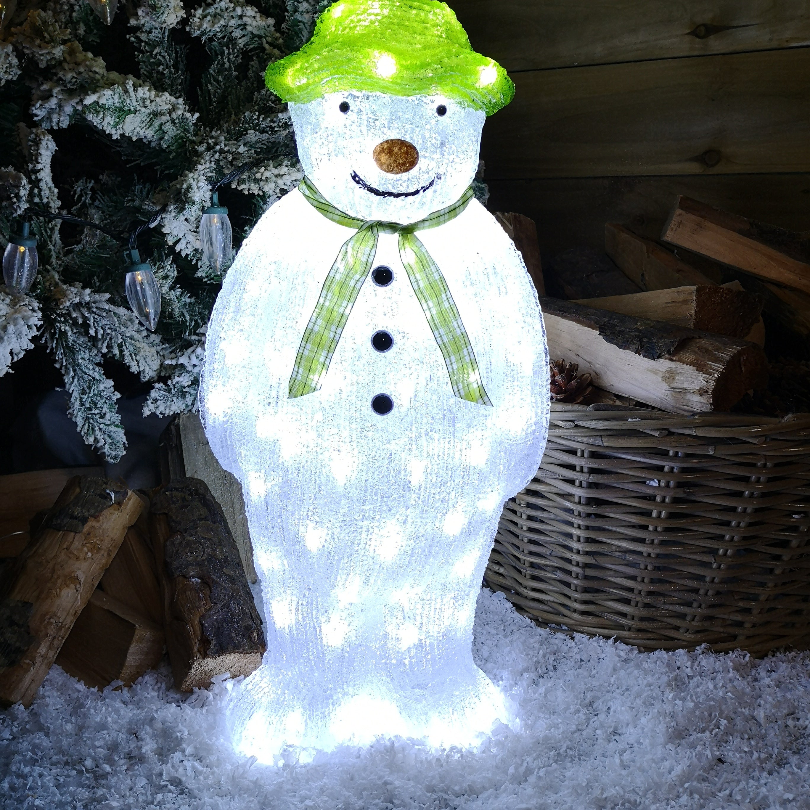 55cm Light Up Acrylic Snowman Christmas Decoration with 100 Ice White LEDs