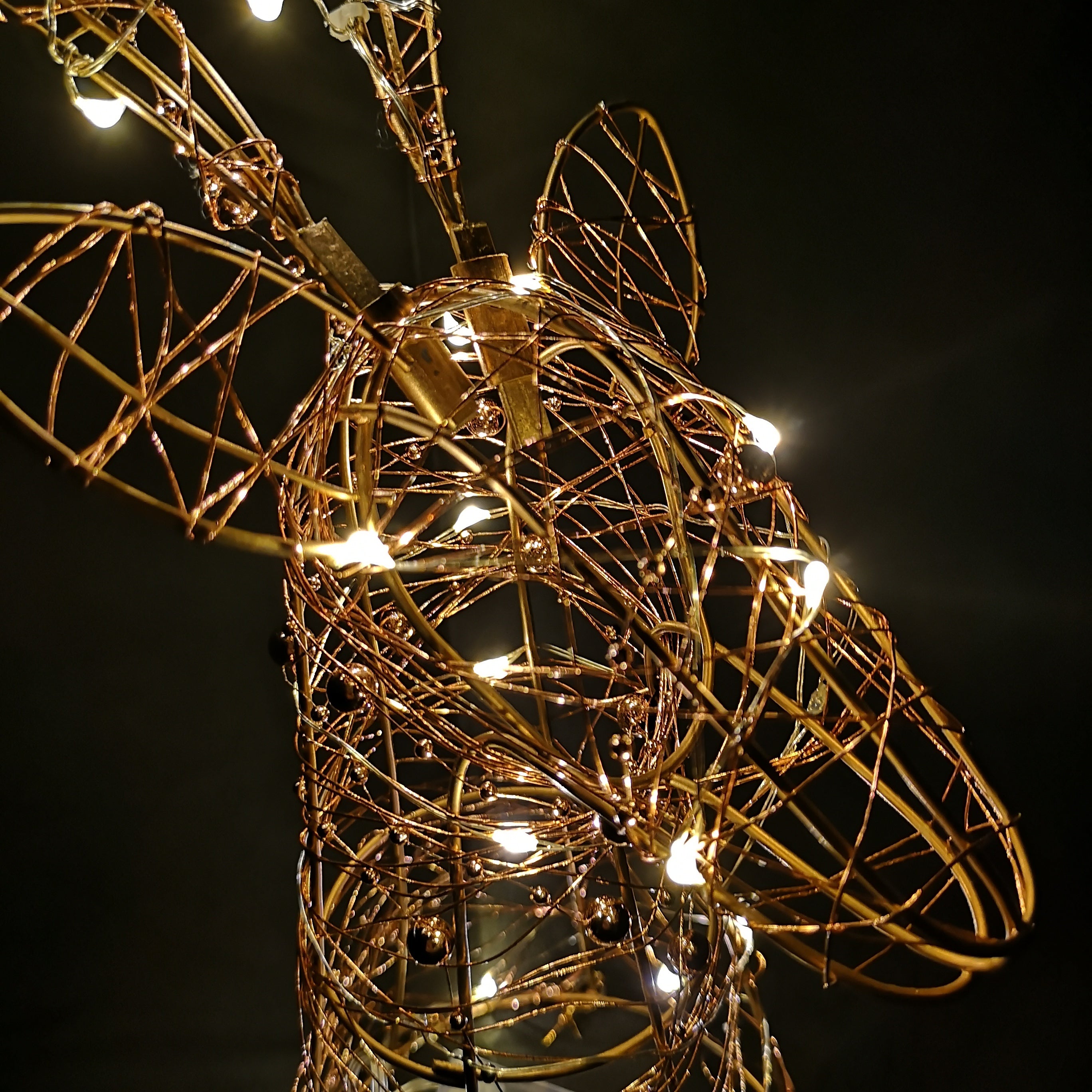 42cm Premier Christmas Rose Gold Lit Stag Head Sculpture in Warm White