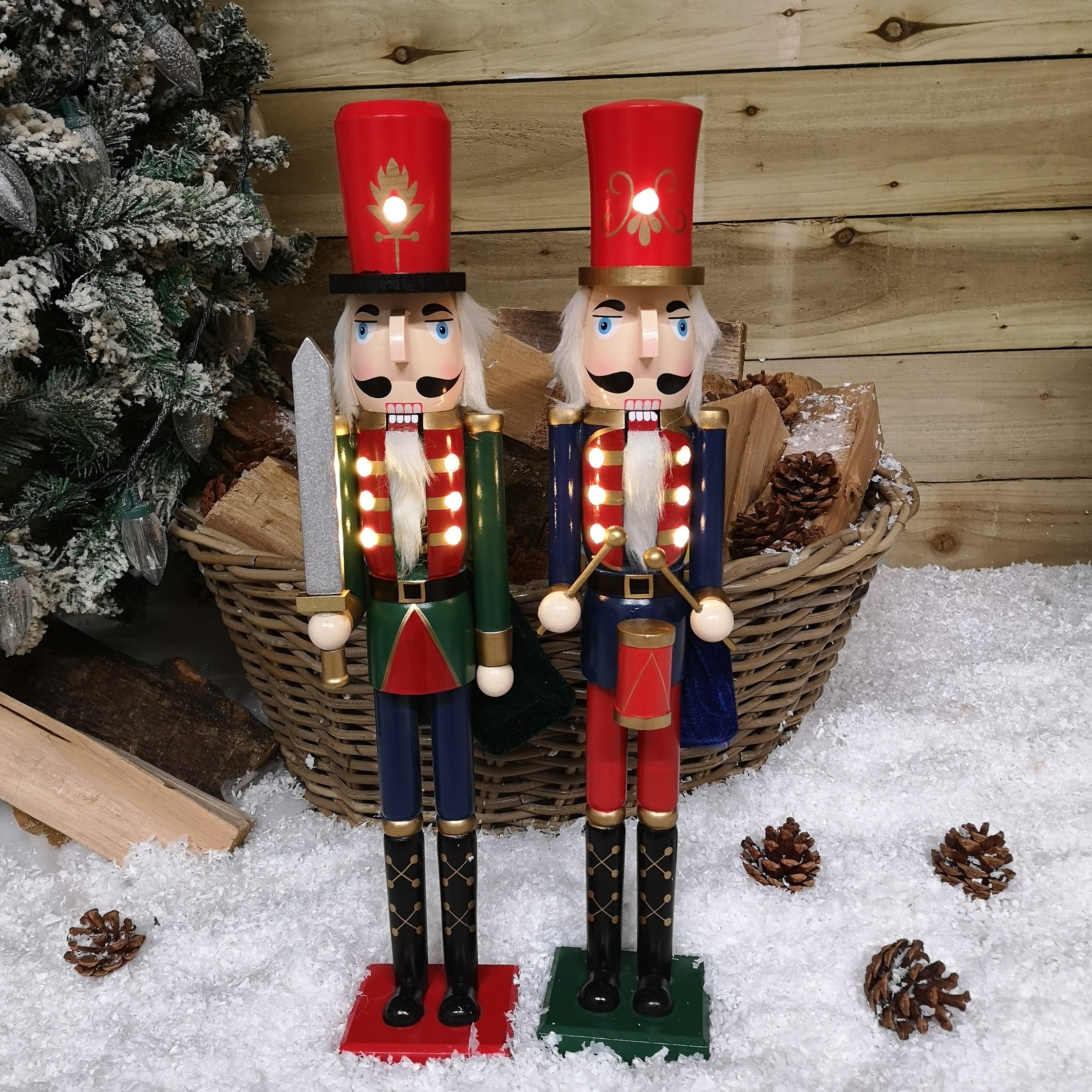 50cm LED Battery Operated Indoor Christmas Wooden Nutcracker Decoration Choice of 2 Designs
