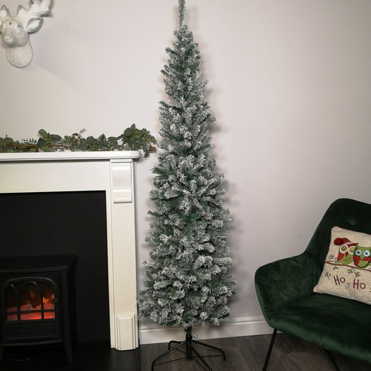 6.5ft (2m) Premier Snow Flocked PVC Spruce Pine Slim Christmas Tree in Green 2736