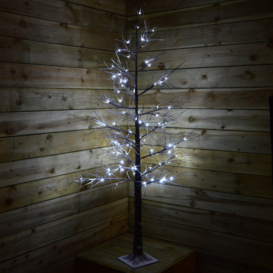 6ft Christmas LED Brown Lifelike Tree with Snow (96 Cool White LED Lights)