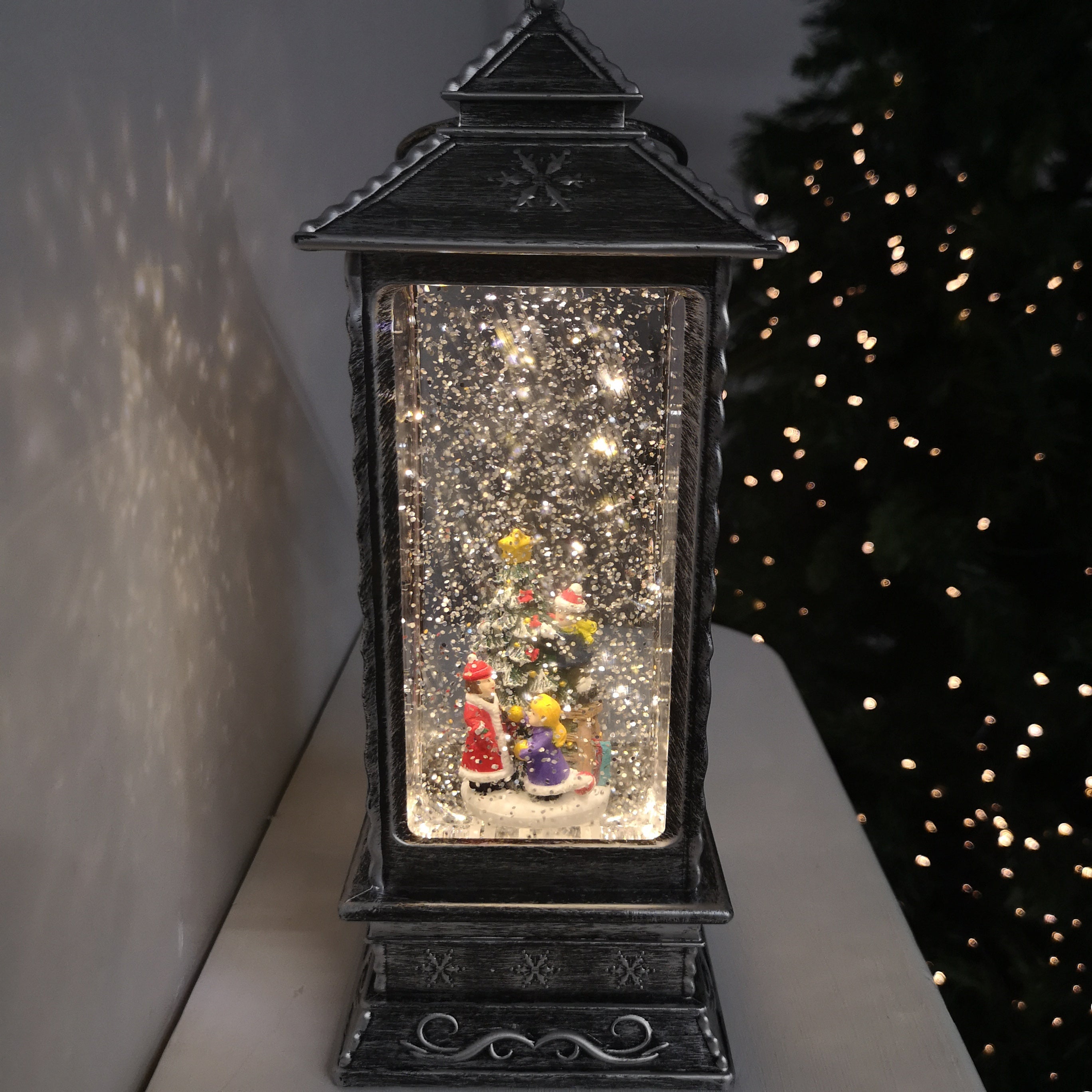 27cm Glitter Water Spinner Lantern - Pick Choir or Tree. Warm White LED