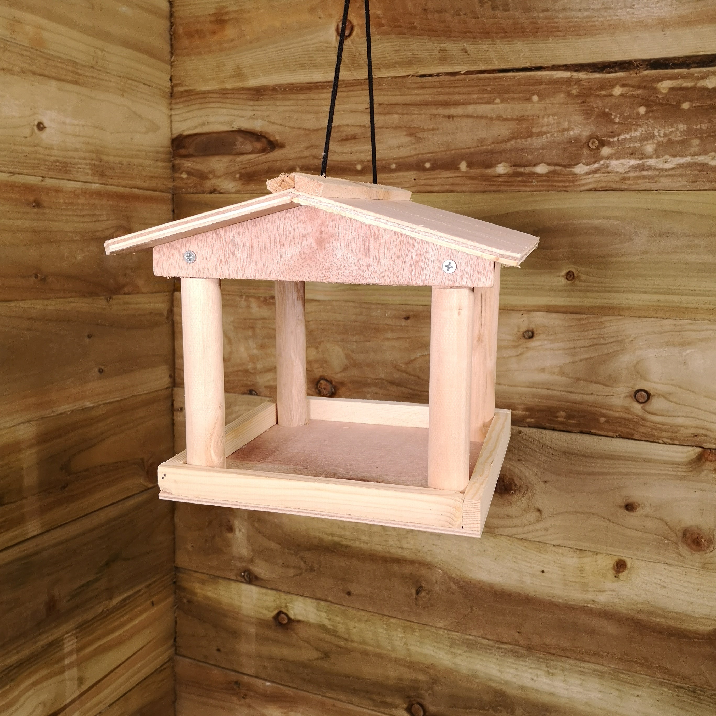 Hanging Wooden Garden Bird Seed Feeder Table with Roof