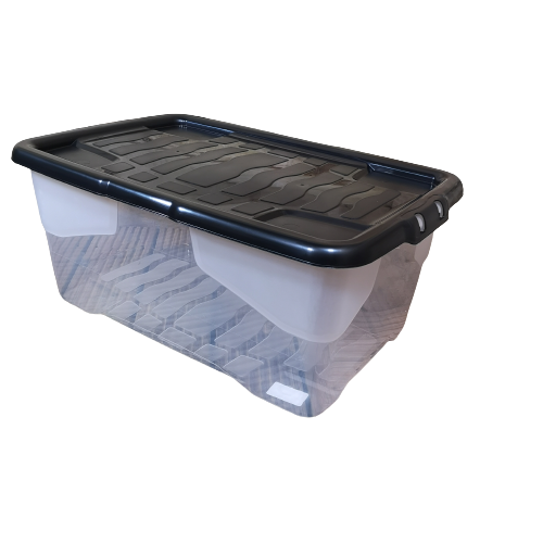 42L Clear Storage Box with Black Lid, Stackable and Nestable Design Storage Solution