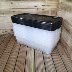 8 x 42L Clear Under Bed Storage Box with Black Lid, Stackable and Nestable Design Storage Solution