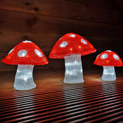 Set of 3 (72 LEDs) Acrylic Christmas Mushrooms Decoration Indoor / Outdoor