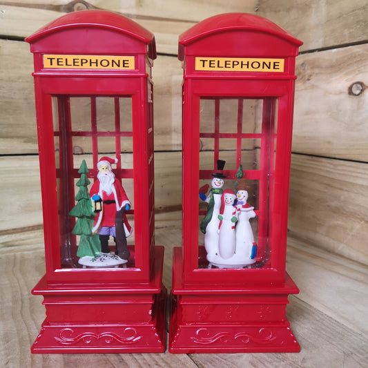 26.5cm Premier Christmas Water Spinner Telephone Box Design - Choose From Snowman Family Or Santa 2736