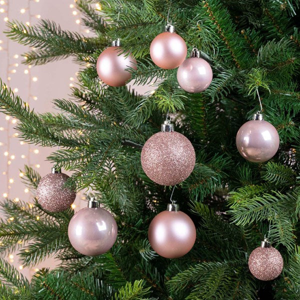 30pcs Assorted Shatterproof Baubles Christmas Decoration in Blush Pink