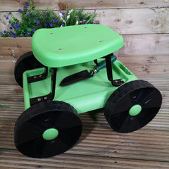 Samuel Alexander Green and Black Rolling Mobile Garden Cart Seat with Wheels and Storage Tray