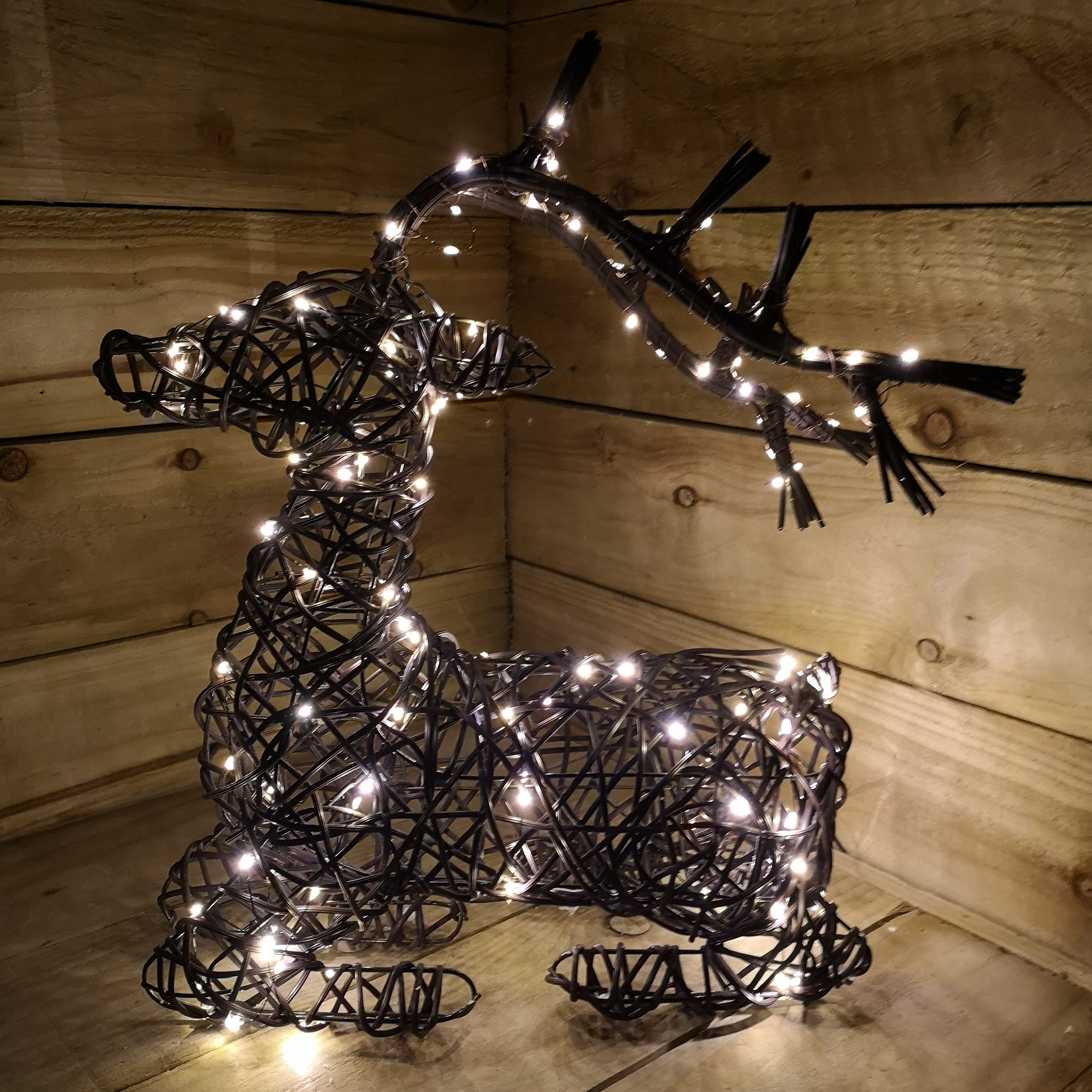 54cm LED Indoor Outdoor Wicker Sitting Reindeer Christmas Decoration 