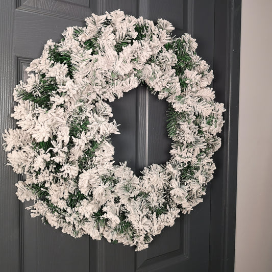 60cm Premier Green Snow and Glitter Flocked Christmas Door Wall Wreath 2736