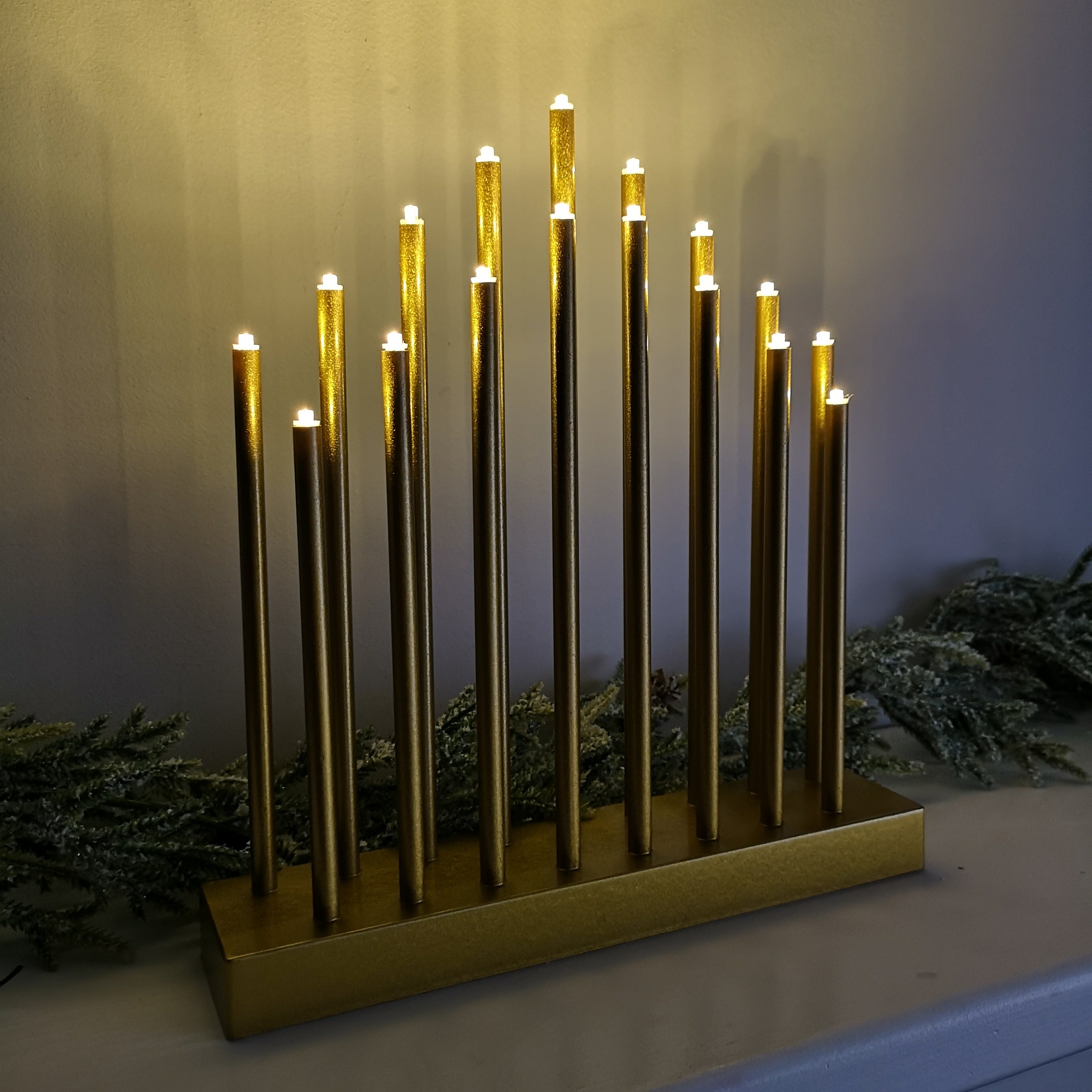 29cm Premier Christmas  Candle Bridge with 17 LEDs & Timer in Gold Battery Operated