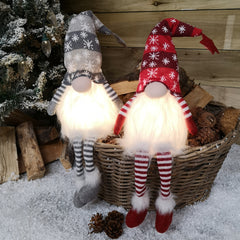 48cm Christmas Light Up Gnome Gonk Nordic Dangly Leg Sitting Choose Red or Grey