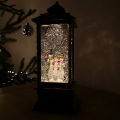 27cm Premier Glitter Water Spinner LED Lantern Christmas Decoration with Snowman Scene