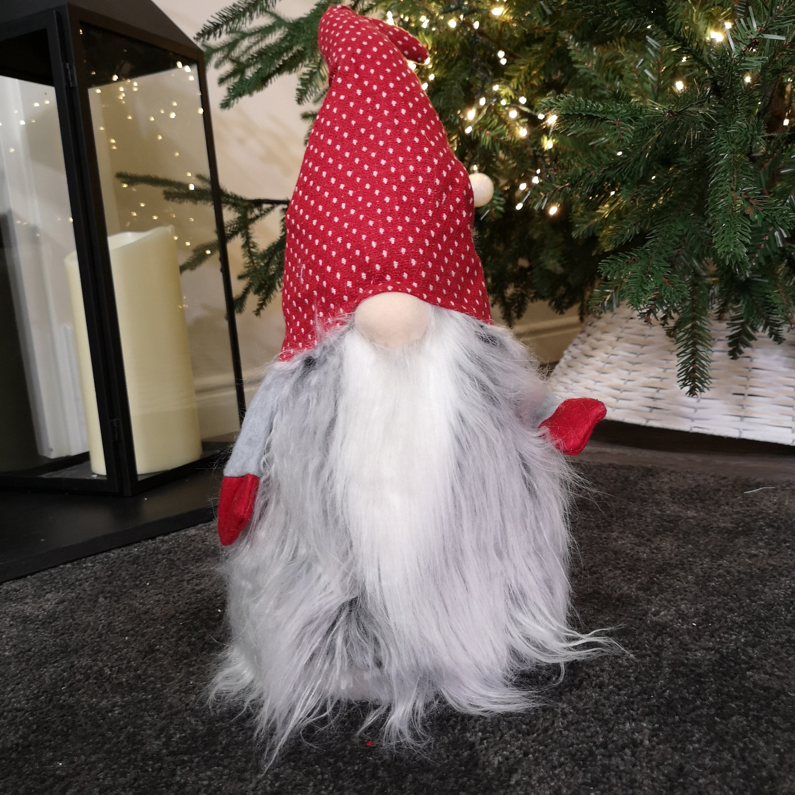 Large Festive 52cm Cuddly Gonk Indoor Christmas Decoration - White Spotty Hat