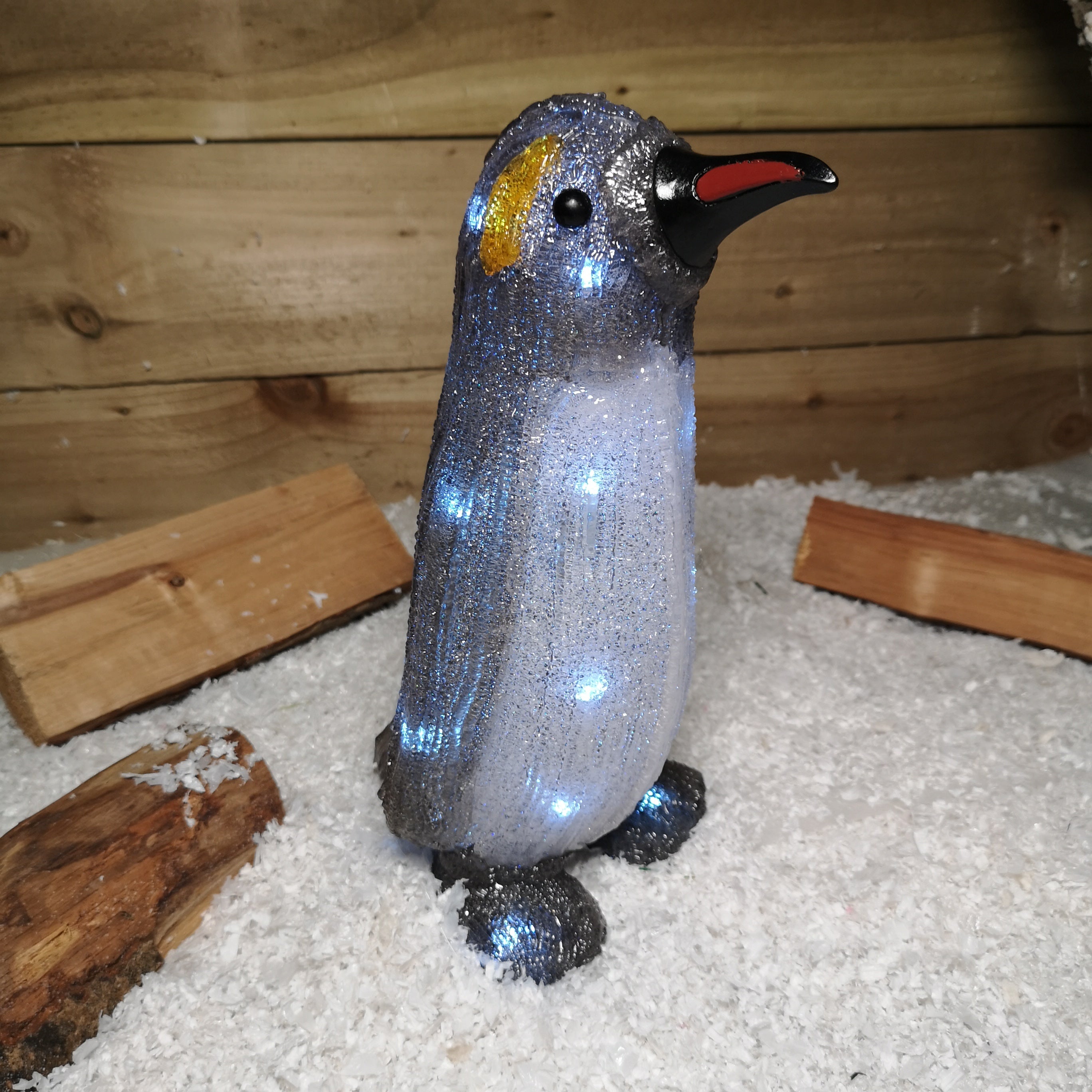 33cm (13") Indoor Outdoor Acrylic Standing LED Light Up Christmas Penguin in Cool White