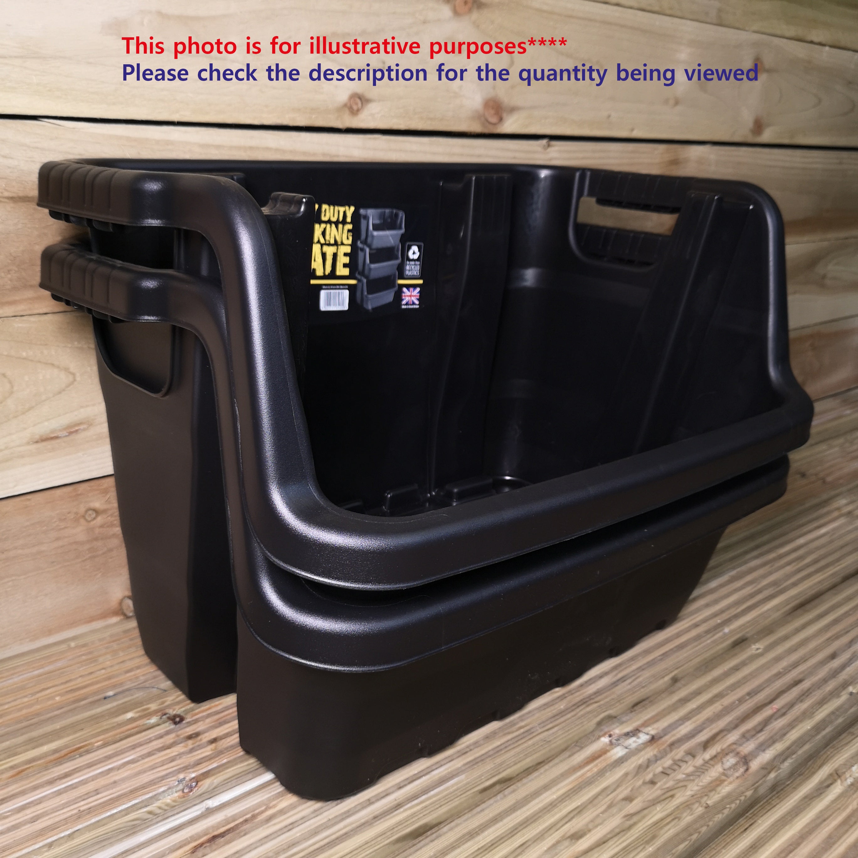 Pack of 3 / 59 x 41 x 36cm Heavy Duty Plastic Stackable Crates / Pick Bins with Handles