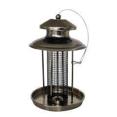 Deluxe Pewter Effect Hanging Lantern Style Metal Garden Bird Nut Feeder
