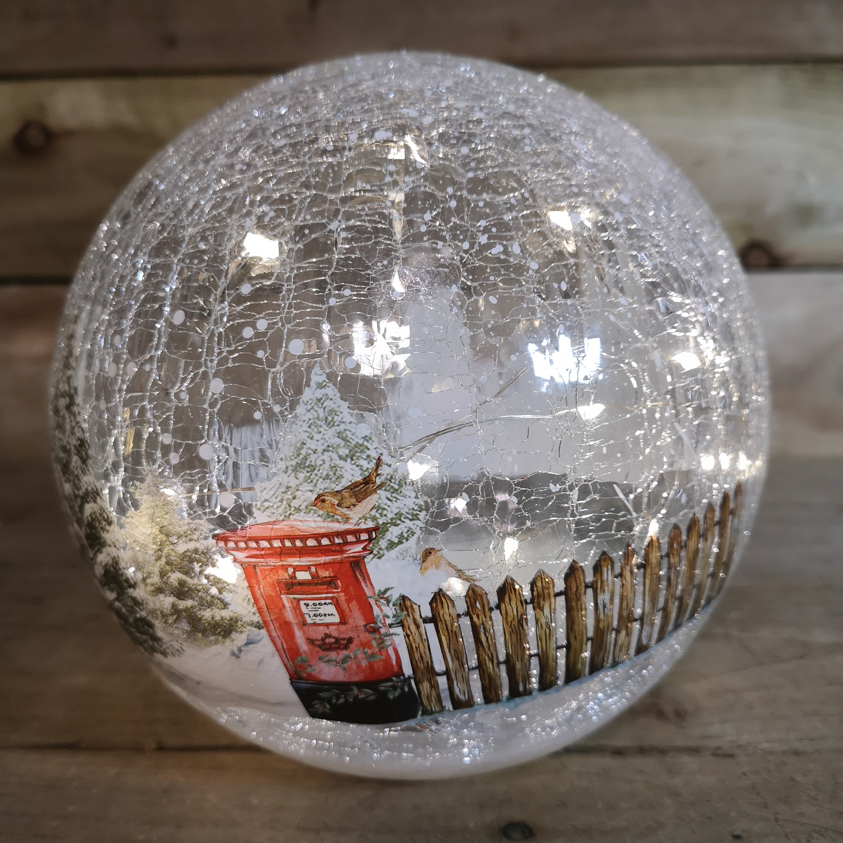 20cm Festive Christmas LED Crackle Effect Glass Winter Scene Ball