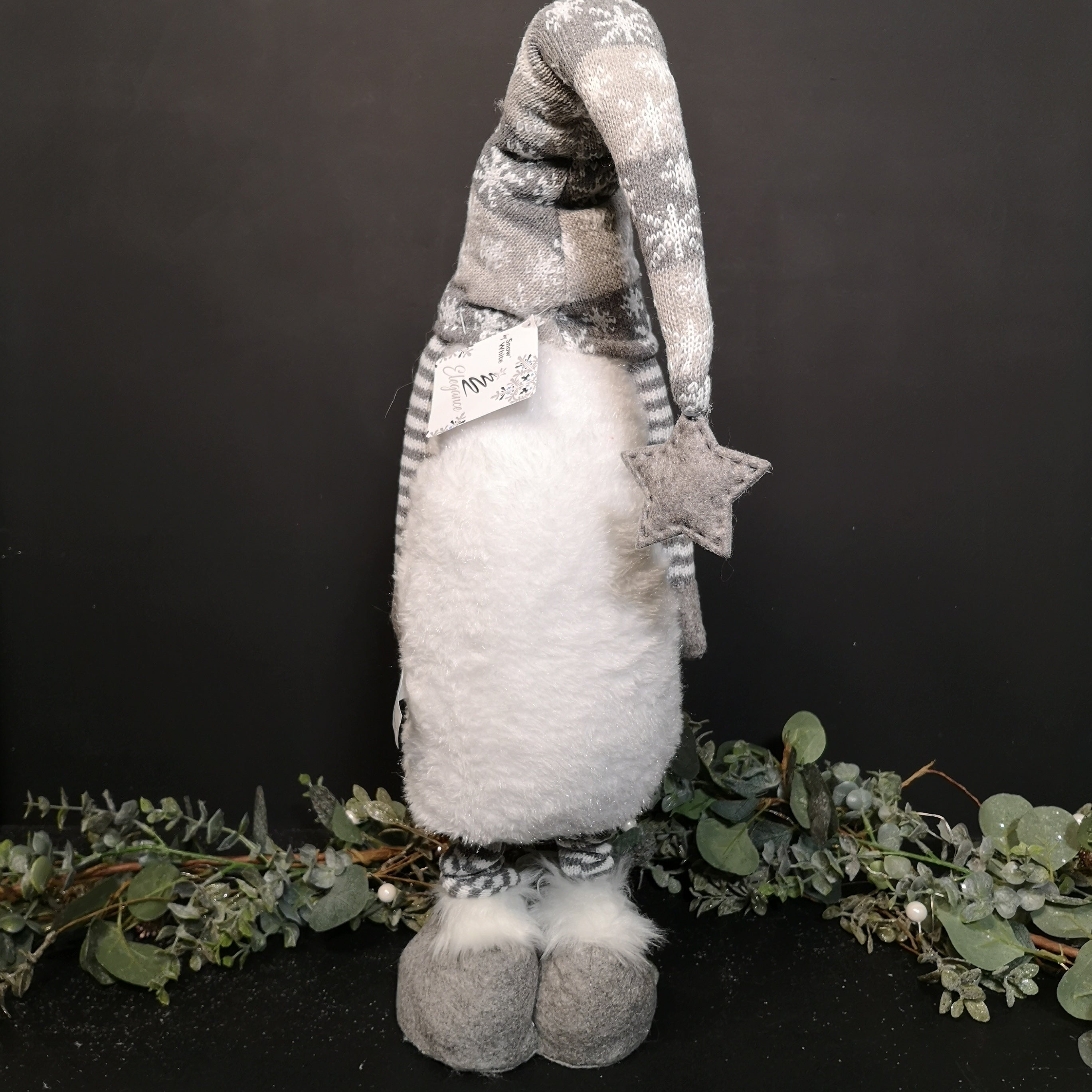 36" Standing Bearded Grey & White Gonk with Extendable Legs Christmas Decoration