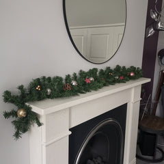180cm Festive Christmas Garland With Pine Cones And Glitter Pink And Gold Baubles