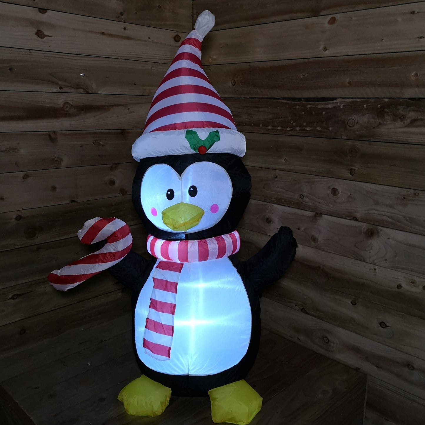 4ft (120cm) LED Christmas Inflatables Outdoor Penguin W/ Candy Cane Decorations